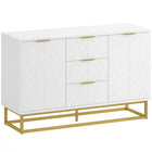 HOMCOM - Buffet 47,2 po L avec rangement - blanc-Les portes à motifs géométriques associées à une base dorée ajoutent une touche artistique à la décoration intérieure 