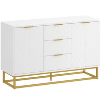 HOMCOM - Buffet 47,2 po L avec rangement - blanc-Les portes à motifs géométriques associées à une base dorée ajoutent une touche artistique à la décoration intérieure 