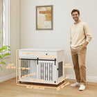 PawHut - Meuble de cage pour chien 39 po L, avec 2 tiroirs de rangement, roulettes, 2 portes - blanc-Doubles portes avec une porte de grange coulissante offrant un placement flexible et un accès facile 