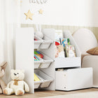 Qaba - Bibliothèque et rangement pour jouets enfants, étagère à 3 niveaux avec 6 bacs - blanc-Fabriqué avec des matériaux solides et des coins arrondis pour assurer la sécurité de votre enfant
