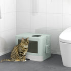 PawHut - Bac à litière pour chat, entrée frontale et plateau à sortie par le haut - vert-Plateau coulissant et pelle pour un nettoyage sans effort 