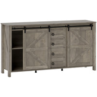 HOMCOM - Buffet de style ferme 59,8 po L avec rangement - gris clair vieilli-Apportez une touche de charme fermier à votre cuisine avec des portes de grange et des accents rétro 