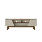 Manhattan Comfort - Meuble TV Marcus 62,99 po style Mid-Century Modern - Blanc cassé et Naturel-Meuble TV autoportant de style milieu du siècle moderne pour salon et chambre