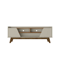 Manhattan Comfort - Meuble TV Marcus 62,99 po style Mid-Century Modern - Blanc cassé et Naturel-Meuble TV autoportant de style milieu du siècle moderne pour salon et chambre