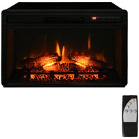 HOMCOM - Insert de foyer électrique 27 po avec télécommande, noir-Le mur de briques intérieur à deux faces et la flamme de la bûche simulent une véritable cheminée à l'ancienne 