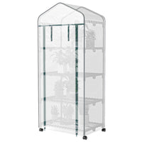 Outsunny - Serre portable 27 po L x 20 po l x 65 po H avec 4 étagères et roulettes, blanc-Tubes en acier de haute qualité et grille en plastique robuste pour une construction solide et fiable
