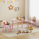 Qaba - Ensemble table et chaises pour enfants, table et 2 chaises avec motif animal, mobilier d’activité pour enfants - rose-Hauteur adaptée aux enfants pour un usage confortable  
