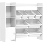 Qaba - Bibliothèque et organisateur de rangement pour jouets pour enfants, avec 8 bacs de rangement amovibles, étagères, armoire - blanc-Combine une bibliothèque, des bacs à jouets et un placard pour un rangement polyvalent 