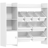 Qaba - Bibliothèque et organisateur de rangement pour jouets pour enfants, avec 8 bacs de rangement amovibles, étagères, armoire - blanc-Combine une bibliothèque, des bacs à jouets et un placard pour un rangement polyvalent 