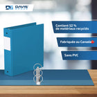 Davis Group Super économie, Reliure à anneaux ronds 2 po, paquet de 6 – Bleu Turquoise-Polypropylène sans PVC