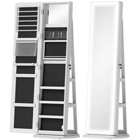 HOMCOM - Armoire à bijoux avec miroir pleine longueur - 21,7 po L x 21,7 po l x 62,4 po H - blanc-Miroir sur pied pleine longueur offrant une réflexion claire 