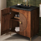 Modway - Vernon 30" Bois cannelé Armoire de coiffeuse avec évier - Noir noyer-Trous étendus de 8"