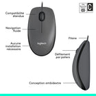 Logitech M100 Souris USB Filaire Ambidextre - Gris-Garantie limitée de 3 ans du fabricant