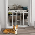 PawHut - Barrière pour Chien à Montage par Pression Fermeture Automatique pour L 29"-39,4" - Blanc-Petite porte permettant aux chats de passer, améliorant la mobilité des animaux