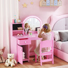 Qaba - Coiffeuse pour enfants avec miroir éclairé - rose-De nombreux rangements compartimentés aident à développer de bonnes habitudes d'organisation  
