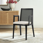 Modway - Monarch Bois et rotin Fauteuil à manger - Ivoire à tissage noir noir à bruyère-Siège rembourré en tissu