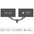 ShoppingAll Support mural pneumatique à double ressort à gaz pour double écran - Noir-Livré avec un adaptateur de plaque VESA qui étend la compatibilité de montage VESA à 75 mm x 75 mm, 100 mm x 100 mm, 200 mm x 100 mm et 200 mm x 200 mm