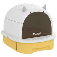 PawHut - Bac à litière pour chat type tiroir 15,9 po l x 20,5 po P x 15,4 po H - jaune-Conception fermée avec porte battante translucide assurant l’intimité et le contrôle des odeurs 