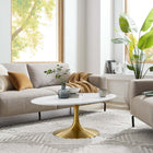 Modway - Lippa Ovale de 42 po Bois Table basse - Or Blanc-Socle métallique résistant aux éclats