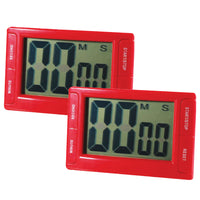 Ashley Productions - Minuterie numérique Big Red 3,75 po x 2,5 po avec support magnétique et support, paquet de 2-99 minutes, 59 secondes haut/bas, avec alarme