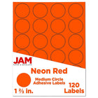 JAM Paper Sceaux autocollants ronds, 1 2/3 po dia., rouge néon, 120/paquet-Étiquettes en cercle
