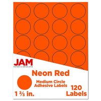 JAM Paper Sceaux autocollants ronds, 1 2/3 po dia., rouge néon, 120/paquet-Étiquettes en cercle