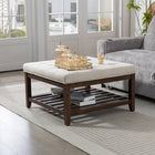 HOMCOM - Ottoman de rangement table basse - beige-Grande étagère ouverte en bas pour un rangement facile d'accès et sans encombrement