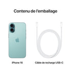 Apple - iPhone 16 6,1" - 256 Go - Sarcelle - Bell et Virgin Plus-Connectivité Satellite: Quand aucun réseau cellulaire ou Wi-Fi n'est à sa portée, iPhone peut se connecter à un satellite pour vous permettre d'envoyer et de recevoir des textos et des Tapback. En cas d'accident de voiture grave, il peut contacter les secours si vous n'êtes pas en mesure de le faire