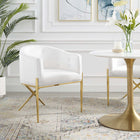Modway - Savour Touffe Performance Velvet Fauteuil à manger d’accent - Blanc-Base en acier inoxydable doré