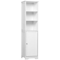 Kleankin - Armoire de rangement de salle de bain haute et étroite - blanc-Étagères ouvertes à 3 niveaux et armoire à porte pour un grand espace de rangement 