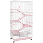 PawHut - Cage pour lapin, cochon d’Inde, furet à 6 niveaux 63 po H, plateau coulissant - rose-Idéal pour les petits animaux de grande taille comme les lapins, visons domestiques, chinchillas, etc. 