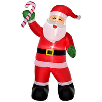 HOMCOM - 8 pieds Noël Vacances Jardin Gonflable Extérieur - Lumière LED - Rouge-Père Noël de 8 ft tenant un bonbon forme de canne crée une atmosphère de festival 