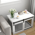 PawHut - Meuble caisse pour chien 39 po pour grands chiens - blanc-Sa plaque inférieure sans joint empêche les pattes de votre chien de se coincer 