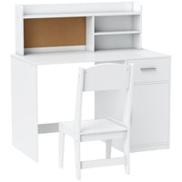Qaba - Ensemble bureau et chaise pour enfants, ensemble table d’étude et chaise avec rangement - blanc-Comprend un tiroir, des étagères et une armoire, gardant l’espace d’étude ordonné
