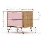 Manhattan Comfort - Ensemble de commode de chambre à coucher Rockefeller style milieu du siècle 3 pièces - nature et rose pâle-Comprend des tiroirs spacieux avec un mécanisme de glissement simple de 0,75
