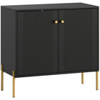 HOMCOM - Buffet moderne 31,5 po L avec portes cannelées - noir-Doté de portes cannelées et d'accents dorés, rehaussant instantanément le style de votre pièce 