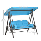 Outsunny - Balancelle de porche 3 places robuste avec auvent inclinable, bleu clair-Les ensembles de balançoires pour jardin sont construits avec un cadre en acier avec finition thermolaquée, stable et résistant, supportant jusqu'à 792 lb
