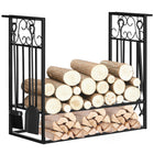 HOMCOM - Porte-bûches robuste design vintage- étagère de rangement pour bois avec 4 outils- noir-Le porte-bûches pour bois de chauffage peut contenir une bonne quantité de bois pour alimenter votre cheminée toute la journée   