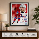 Frameworth - Cadre Nick Suzuki Collage Portrait Canadiens - Impression Encadrée - 16 po L x 20 po H-Pièce d'affichage idéale pour un bureau à domicile, une salle de jeux, un coin des partisans ou tout décor de hockey des Canadiens de Montréal