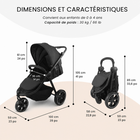 MotionGrey - Poussette de jogging pliable  à 3 roues avec canopy et harnais à 5 points - Noir-Cadre pliable facilitant le rangement et le transport entre les sorties