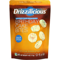 Drizzilicious - Mini galettes de riz Drizzilicious - Gâteau d’anniversaire - 113 g-Croustillants de riz réinventés - Une version plus légère des biscuits au chocolat, sucrée, délicieusement croquante et totalement satisfaisante, sans compromettre votre alimentation.