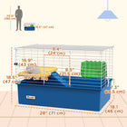 PawHut - Cage pour lapin, cochon d’Inde, furet, rat, hamster 28 po L - bleu-Fond profond pour contenir la litière et autres débris 