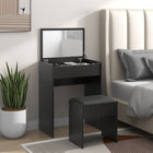HOMCOM - Coiffeuse avec miroir rabattable et tabouret rembourré - 23,7 po L x 15,8 po l x 31,1 po H - noir-Soulevez le plateau pour révéler des compartiments de rangement pour cosmétiques et accessoires du quotidien 