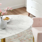 Modway - Verne Ovale de 48 po Marbre artificiel Table à manger, Or Blanc-Socle en socle en métal en or poli