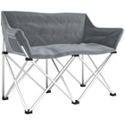Outsunny - Chaise de camping double avec poches latérales pour la randonnée, pique-nique, plage, supporte 529 lb, gris-Large assise confortable rembourrée en coton, convient aisément à deux personnes