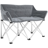 Outsunny - Chaise de camping double avec poches latérales pour la randonnée, pique-nique, plage, supporte 529 lb, gris-Large assise confortable rembourrée en coton, convient aisément à deux personnes