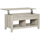 HOMCOM - Table basse relevable avec rangement caché et étagères ouvertes - chêne-Table basse à plateau relevable avec espace de rangement caché pour stocker vos objets domestiques
