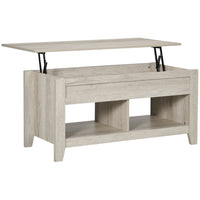 HOMCOM - Table basse relevable avec rangement caché et étagères ouvertes - chêne-Table basse à plateau relevable avec espace de rangement caché pour stocker vos objets domestiques