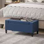 HOMCOM - Banc de rangement avec ottoman à dessus rabattable - bleu-L’éponge à haute densité et la housse en cuir de lin de qualité supérieure offrent une assise particulièrement douce et confortable 