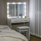 HOMCOM - Coiffeuse avec miroir et lumières - 31,5 po L x 15 po l x 53,1 po H - blanc-Tiroirs coulissants à trois sections pour un accès facile 